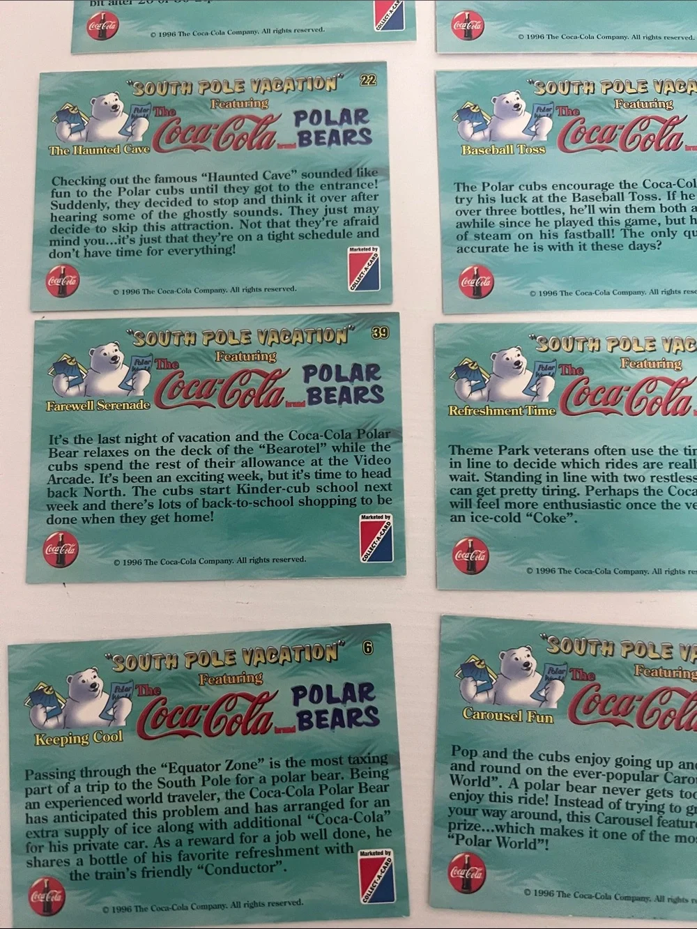 1996 South Pole Vacation Coca Cola Polar Bears Trading Cards (15) - Lot #3